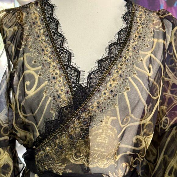 Camilla Wrap Dress with Ruffle Sleeve, Shadows of Armada - Picture 3 of 5